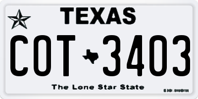 TX license plate COT3403