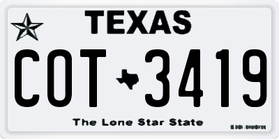 TX license plate COT3419