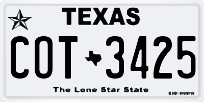 TX license plate COT3425