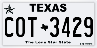 TX license plate COT3429