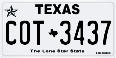 TX license plate COT3437