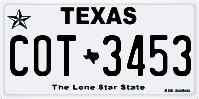TX license plate COT3453