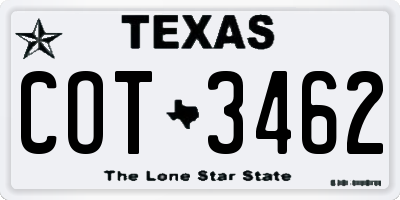 TX license plate COT3462