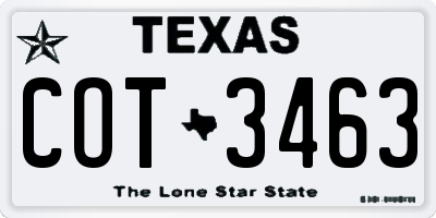 TX license plate COT3463