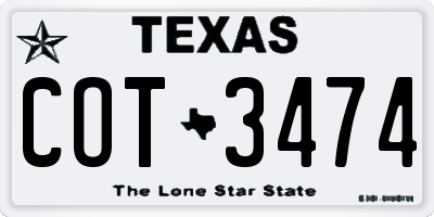 TX license plate COT3474