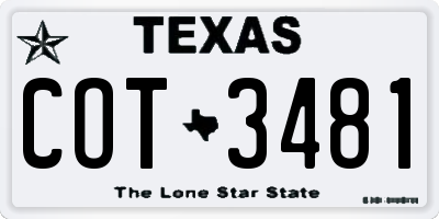 TX license plate COT3481