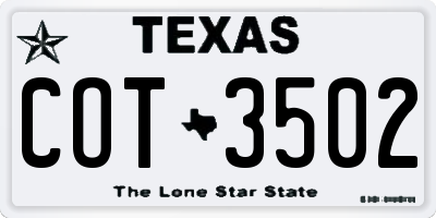 TX license plate COT3502