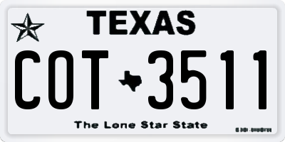 TX license plate COT3511