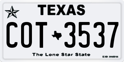 TX license plate COT3537