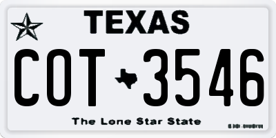 TX license plate COT3546