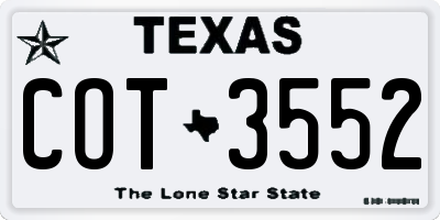 TX license plate COT3552