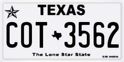 TX license plate COT3562