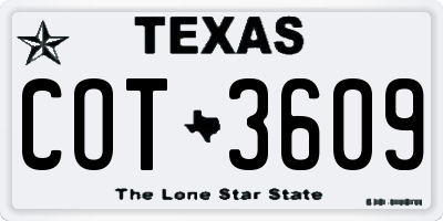 TX license plate COT3609