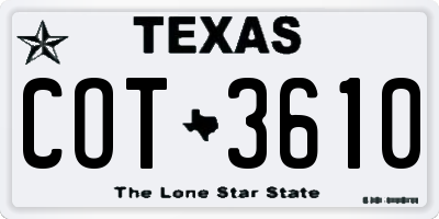 TX license plate COT3610