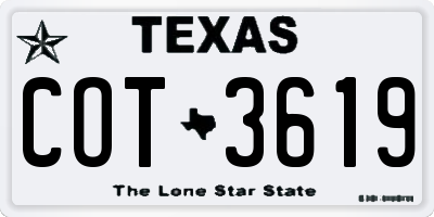 TX license plate COT3619