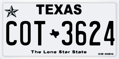 TX license plate COT3624