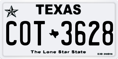 TX license plate COT3628