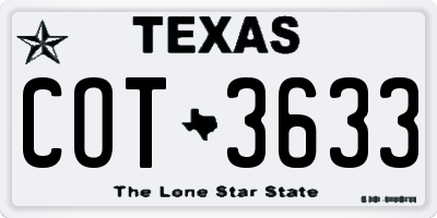 TX license plate COT3633