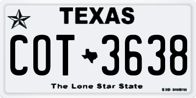 TX license plate COT3638