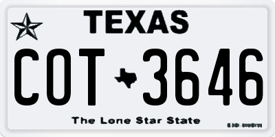 TX license plate COT3646