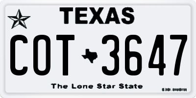 TX license plate COT3647