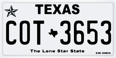 TX license plate COT3653