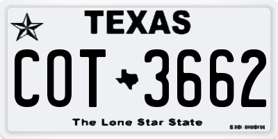 TX license plate COT3662
