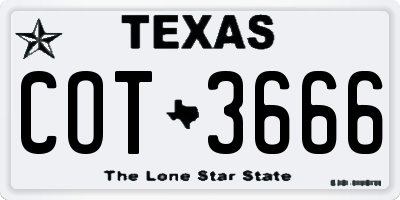 TX license plate COT3666