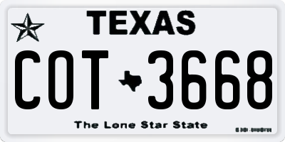 TX license plate COT3668