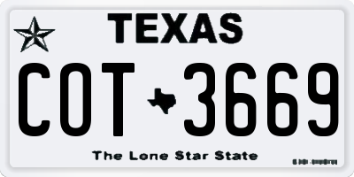 TX license plate COT3669