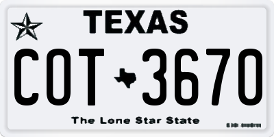TX license plate COT3670