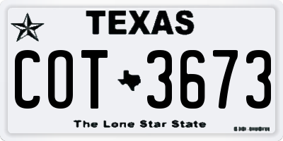 TX license plate COT3673