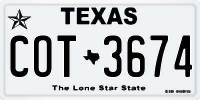 TX license plate COT3674
