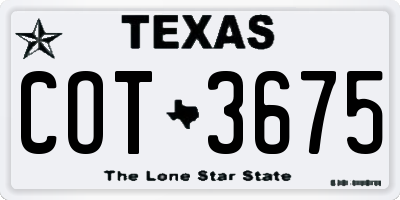 TX license plate COT3675