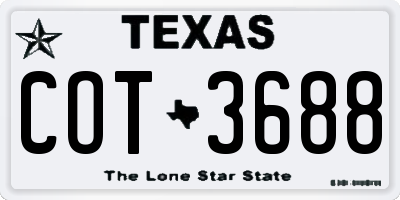 TX license plate COT3688