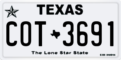 TX license plate COT3691