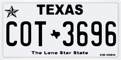 TX license plate COT3696