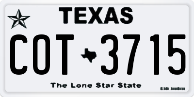TX license plate COT3715