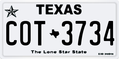 TX license plate COT3734