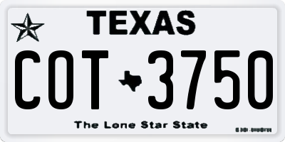 TX license plate COT3750