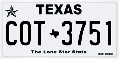 TX license plate COT3751