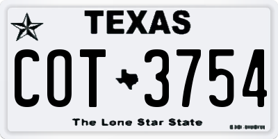 TX license plate COT3754