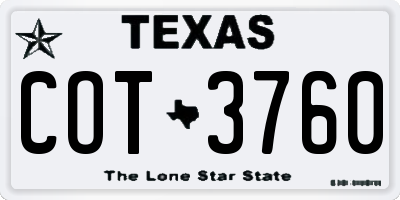 TX license plate COT3760