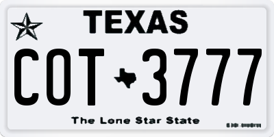 TX license plate COT3777