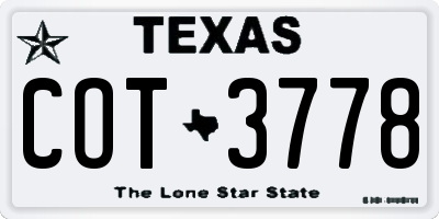 TX license plate COT3778