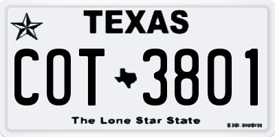 TX license plate COT3801