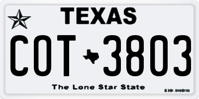 TX license plate COT3803