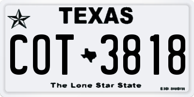 TX license plate COT3818