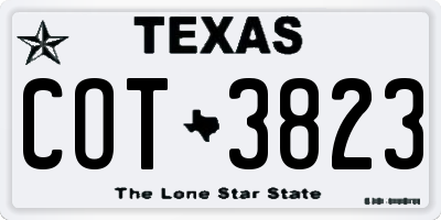 TX license plate COT3823