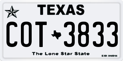TX license plate COT3833